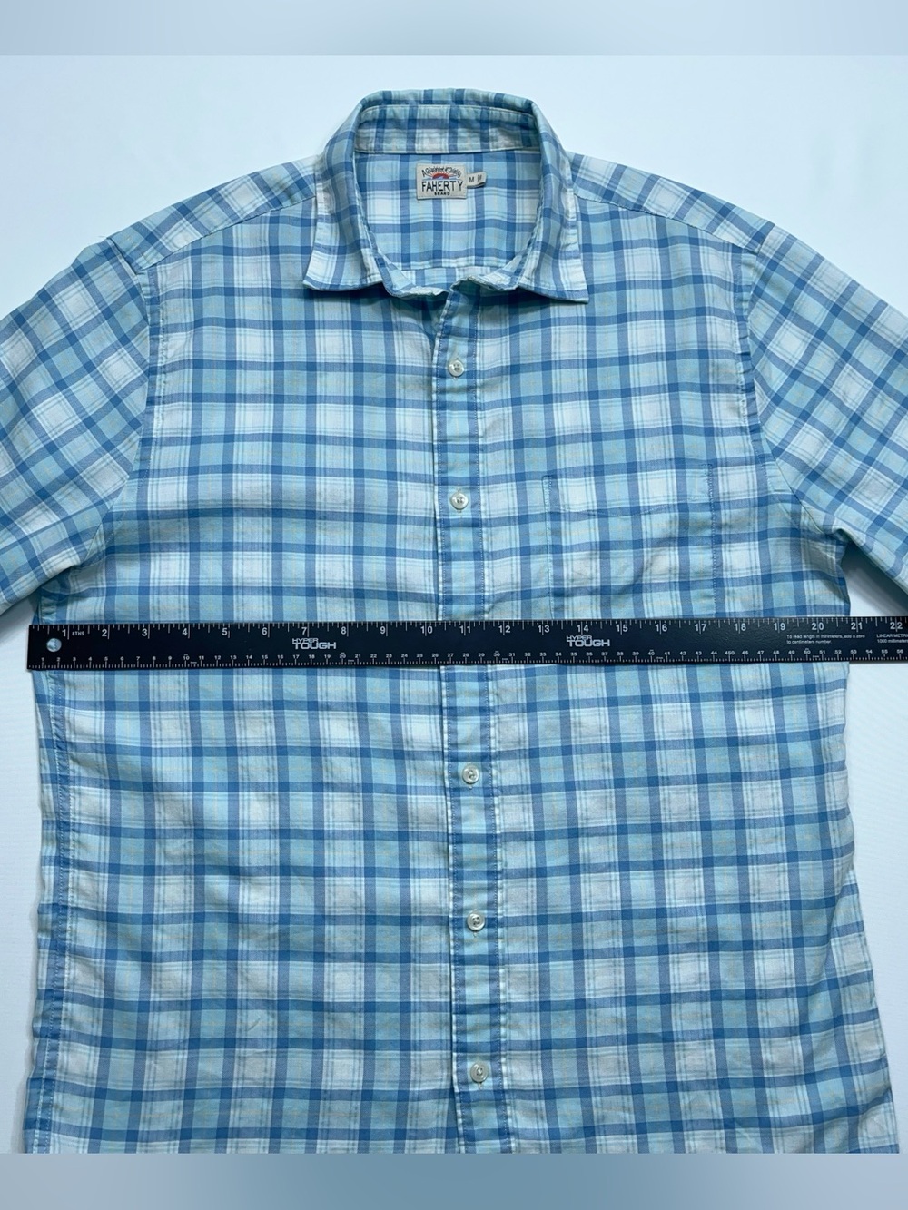 FAHERTY Button Down Shirt Mens Size Medium Long Sleeve Blue Plaid Huckberry - Picture 6 of 15